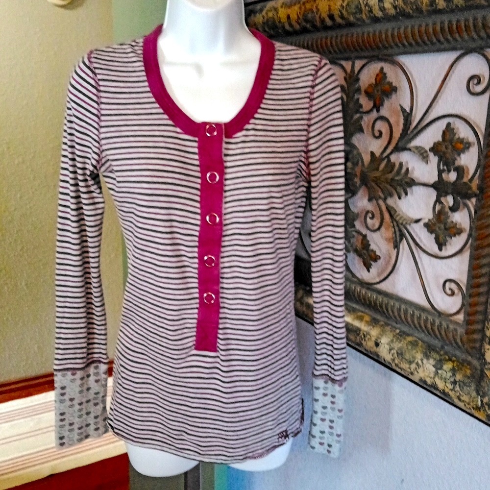🪻Roxy Striped Purple/Grey henley style top long sleeves Sz S/P💙